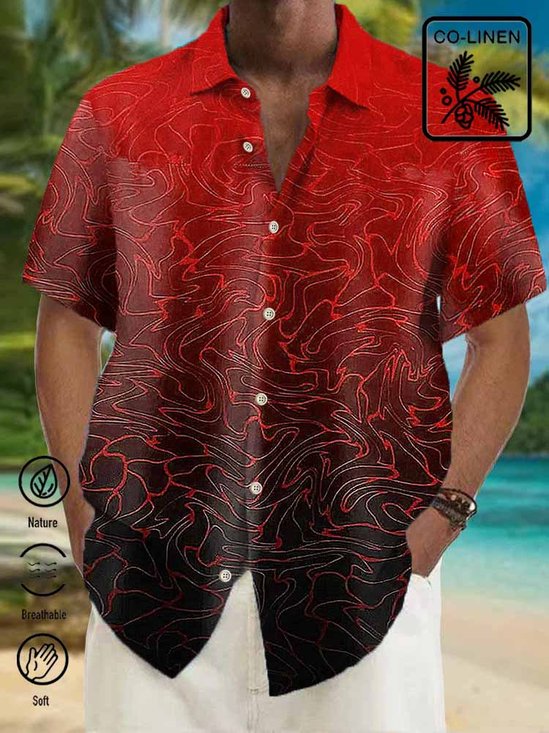Royaura Cotton hemp Water Ripple Chest Pocket Short Sleeve Casual Shirt