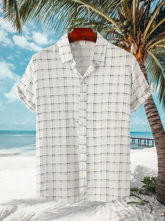 Cotton Linen Style American Casual Striped Plaid Versatile Linen Shirt