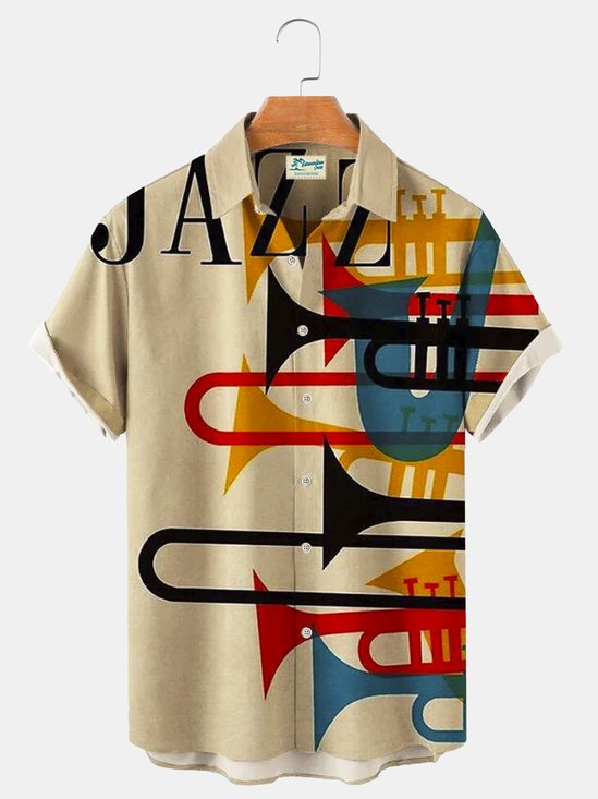 Classic Music Men's Shirts Jazz Instruments Trumpet Brass Printed Short-sleeved Street Casual Tops