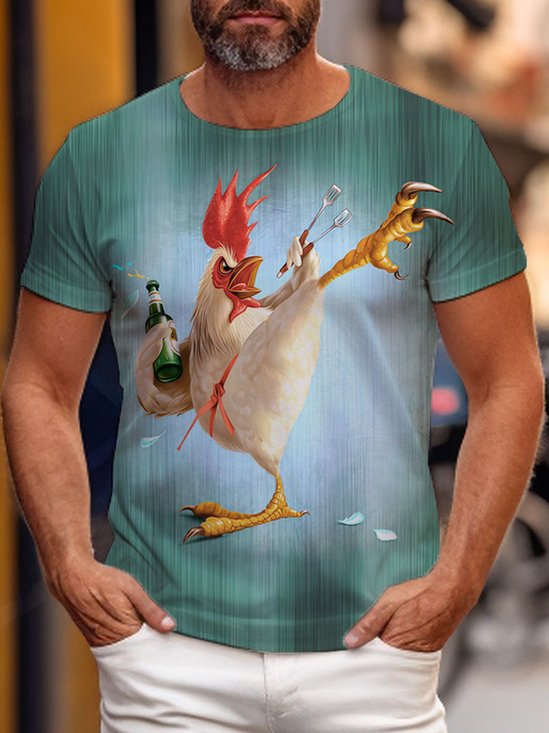 JoyMitty Kung Fu Chicken Retro Green Gradient Print Men's Short Sleeve T-Shirt