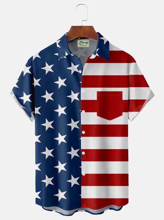 Royaura Holiday Flag Patriot Print Men's Button Down Pocket Shirt