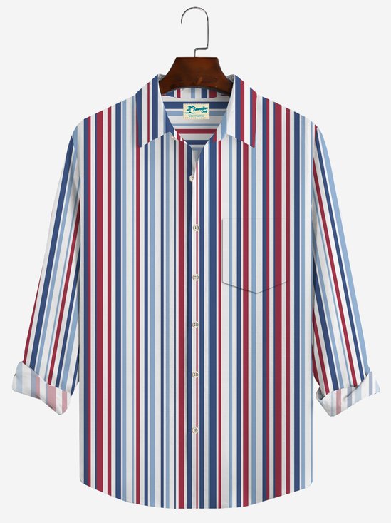 JoyMitty Casual Striped Men's Long Sleeve Shirts Gradient Men's Camp Pocket Art Shirts