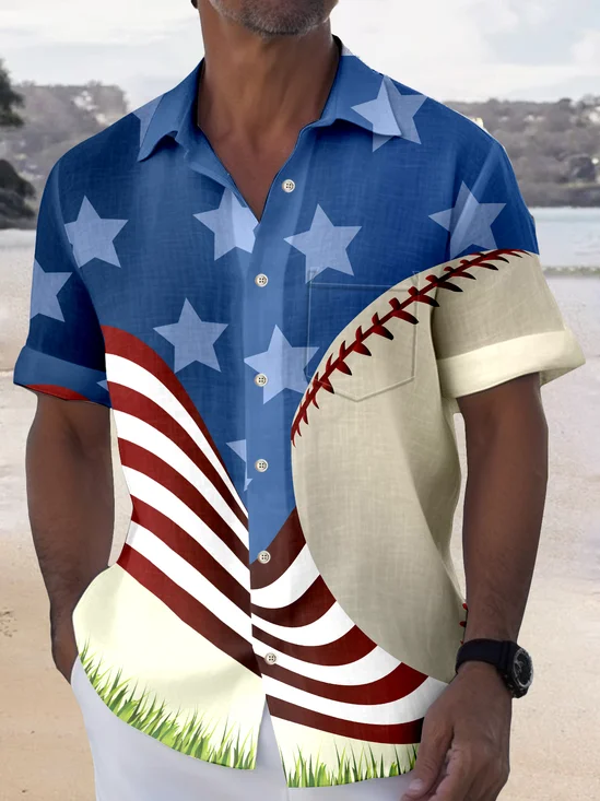 Golf Flag Print Beach Men's Hawaiian Oversized Shirt with Pockets