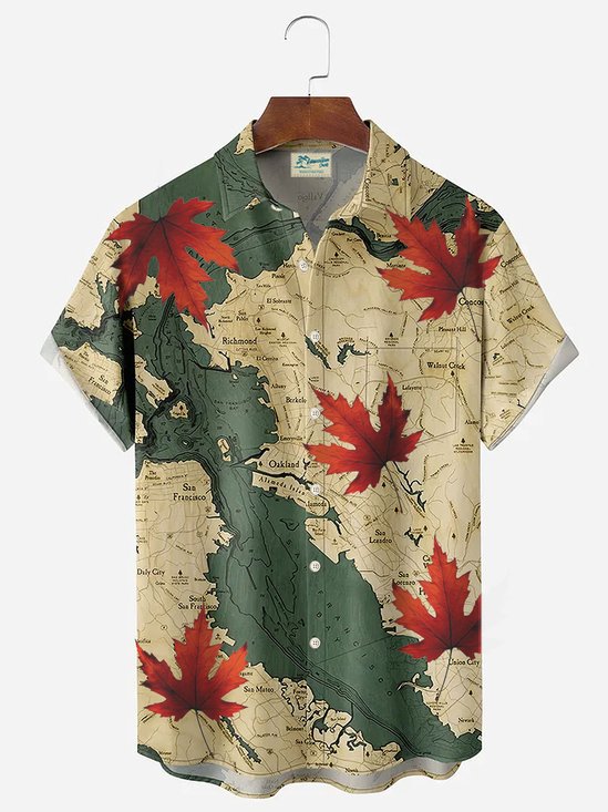 Royaura Vintage Canada Day Maple Leaf Print Men's Button Pocket Shirt