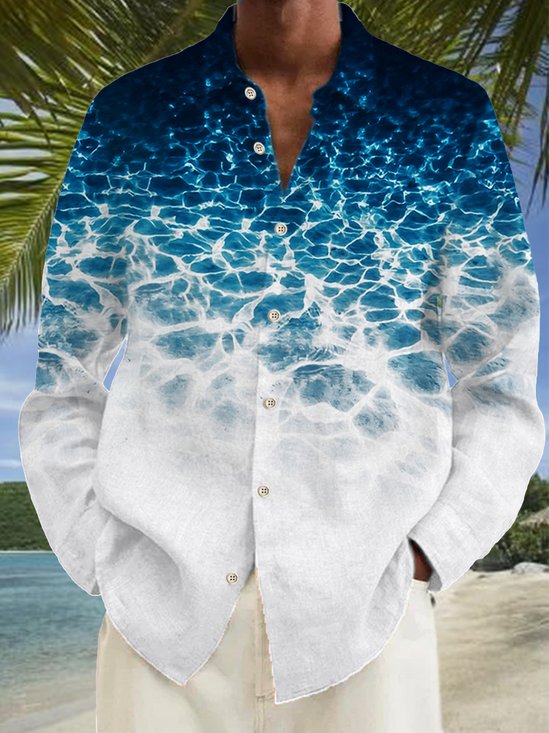 JoyMitty Nature  Fiber Shirt Water Ripple Print Casual Men's Hawaiian Beach Vacation Oversized Long Sleeve Shirt