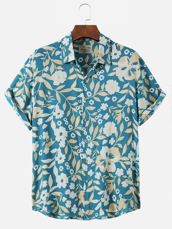 JoyMitty Vacation Beach Blue Men's Hawaiian Shirts Comfortable Blend Breathable Aloha Camp Shirts