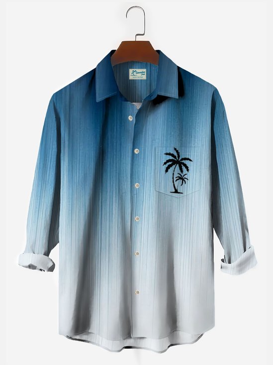JoyMitty Hawaii Gradient Coconut Tree Print Men's Button Pocket Long Sleeve Shirt