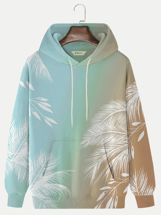 JoyMitty Hawaiian Floral Ombre Print Drawstring Plus Size Men's Insulated Long Sleeve Hoodie