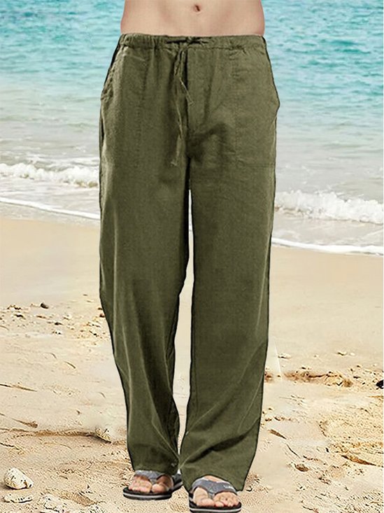 Men's Casual Nature  Fiber Trousers Elastic Waist Straight Leg Beach Shorts