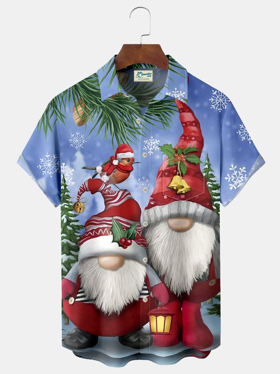 Christmas Gnomes Print Men's Hawaiian Oversized Shirt with Pockets