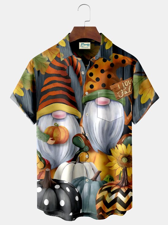 Thanksgiving Gnomes Print  Men's Hawaiian Oversized Shirt with Pockets