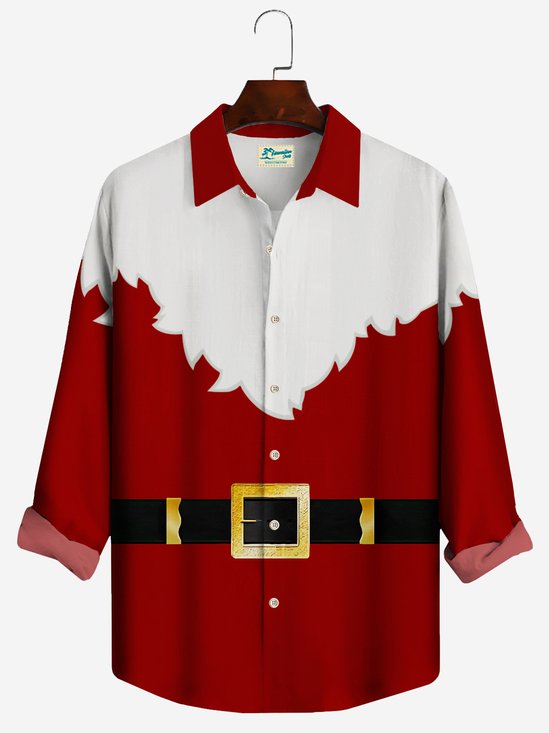 Holiday Christmas Men's Long Sleeve Shirt Lapel Santa Claus Cartoon Camp Casual Drama Pocket Costume Shirt