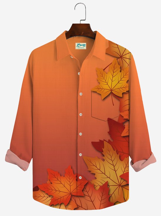 JoyMitty Thanksgiving Print Casual Men's Hawaiian Vacation Oversized Long Sleeve Shirt