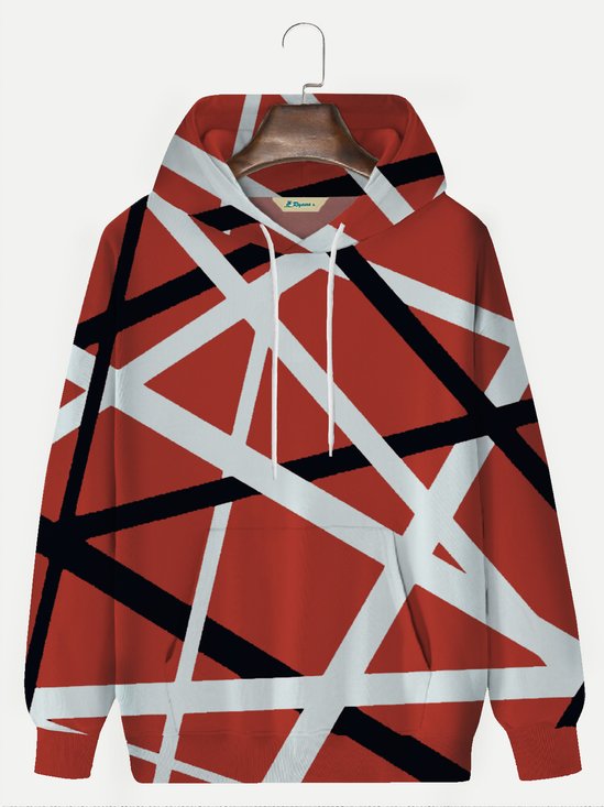 JoyMitty Retro Rock Red Geometric Music Art Men's Drawstring Hoodies Stretch Oversized Pocket Pullover Sweatshirts