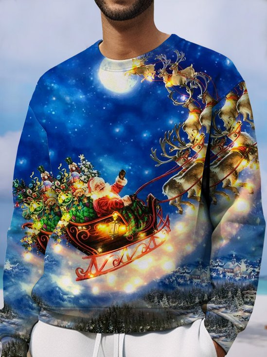 JoyMitty Men's Christmas Santa Claus Ski Print Crew Neck Sweatshirt