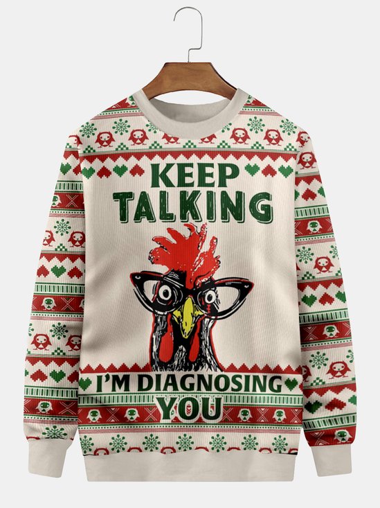 JoyMitty Men's Rooster Ugly Christmas Sweater Print Festive Style  Pullover Sweatshirts