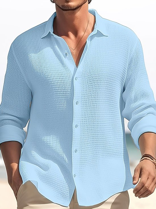 Men's Plus Size Solid Color Long Sleeve Shirt Lapel Shirt Top