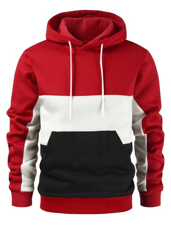 JoyMitty Casual Men's Drawstring Hoodies Sports Color Block Stitching Plus Size Pullover Sweatshirts