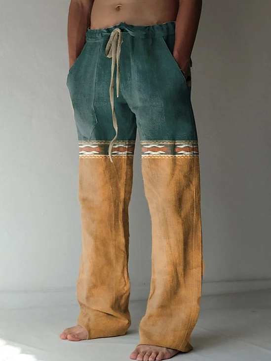 JoyMitty Retro Geometric Ethnic Print Men's Casual Pants