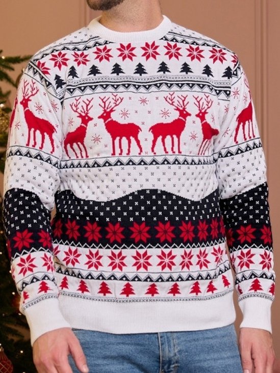 JoyMitty Men's Christmas Sika Deer Jacquard Warm Sweater