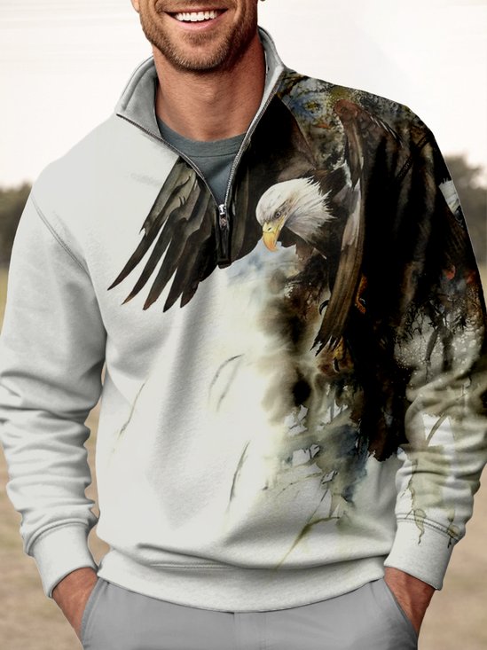 JoyMitty Men's Basic Animal Print Zipper Stand Collar Sweatshirt