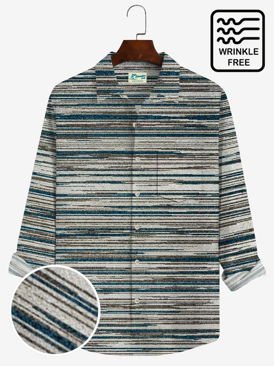 JoyMitty Vintage Casual Men's Long Sleeve Stripe Shirts Stretch Wrinkle Free Seersucker Aloha Camp Pocket Button Shirts