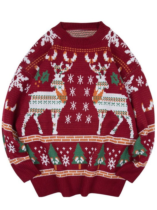 JoyMitty Men's Christmas Sika Deer Jacquard Warm Sweater