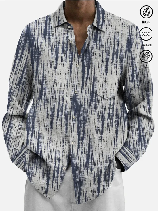 JoyMitty 50’s Retro Textured Gray Men's Casual Long Sleeve Shirts Stretch Aloha Camp Button Pocket Art Shirts