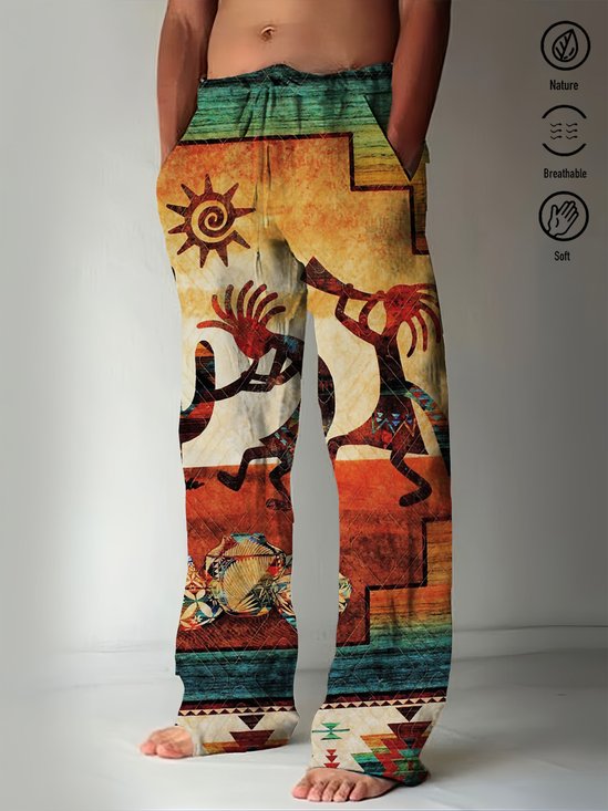 JoyMitty Aztec Art Retro Casual Pants Natural Fiber Stretch Plus Size Holiday Casual Trousers