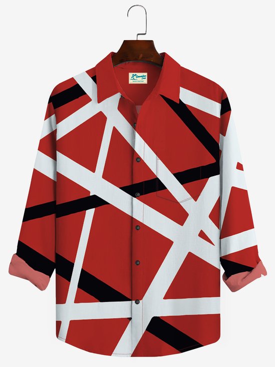 JoyMitty 50’s Retro Rock Music Geometric Art Men's Casual Long Sleeve Shirts Stretch Plus Size Aloha Camp Pocket Shirts