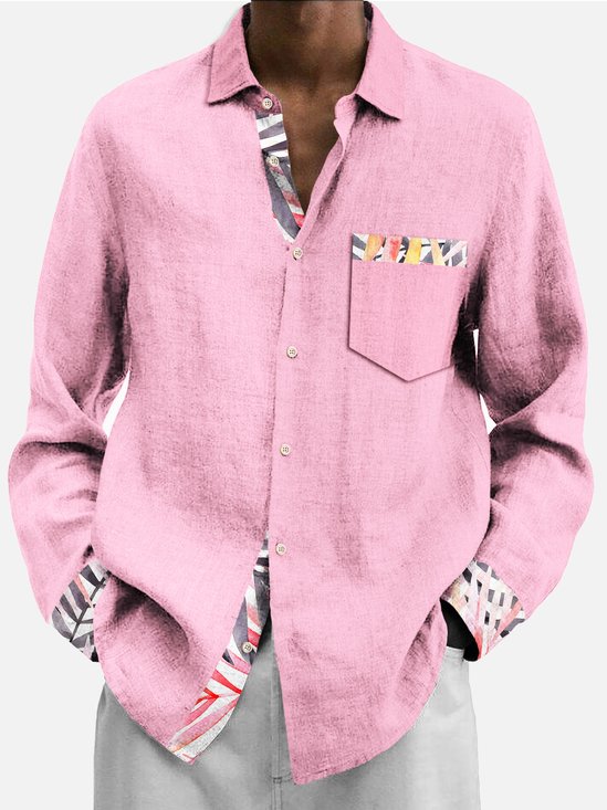 JoyMitty Barbie Art Plant Leaf Print Men's Button Pocket Long Sleeve Shirt
