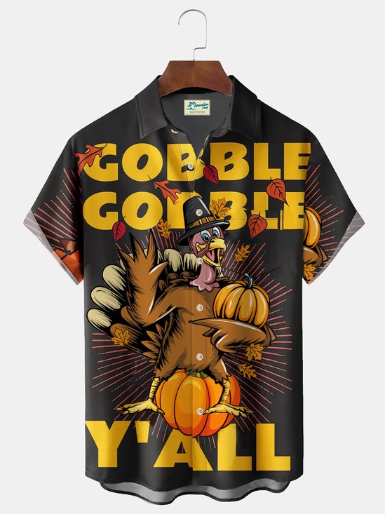 Thanksgiving Turkey Breast Pocket Short Sleeve Casual Shirt
