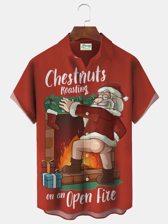 Royaura® Christmas Santa Fun Print Men's Button Pocket Shirt