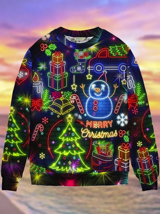Christmas Holiday Neon Round Neck Sweatshirts Warm Comfortable Pullover Party Top