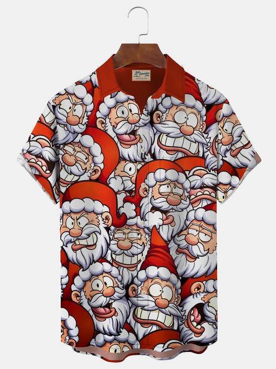 Christmas Santa Print Men's Button Pocket Shirt