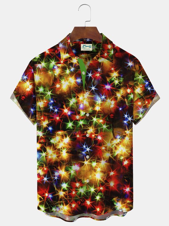 Royaura® Christmas Gold Neon Men's Shirts Stretch Plus Size Christmas Lights Costume Button-Down Shirts