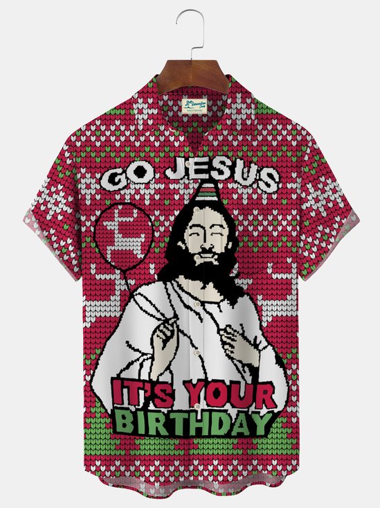 Christm Jesus Printed Men's Button Pocket Shirt