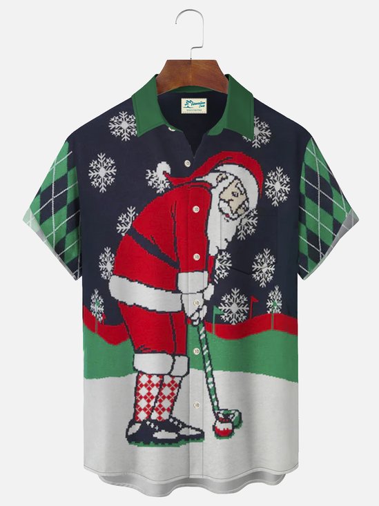 Men's Christmas Santa Baseball Print Men's Button Pocket Shirt