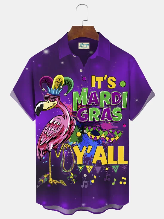 Mardi Gras Printed Men's Button Pocket Shirt
