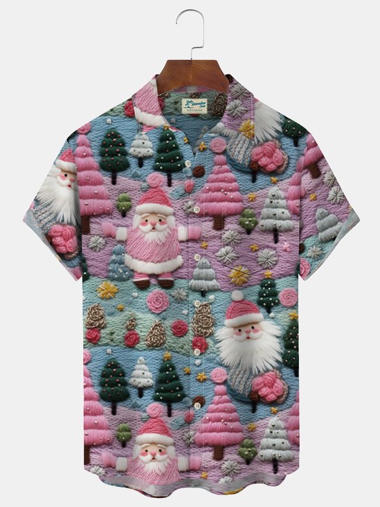 Christmas Gnome Print Men's Button Pocket Shirt