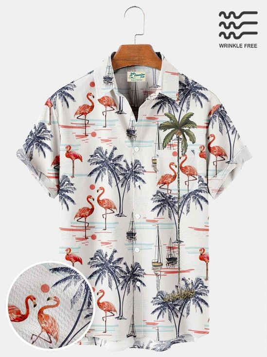 Men's Vintage Hawaiian Shirt Palm Tree Men's Cotton Plus Size Seersucker Top