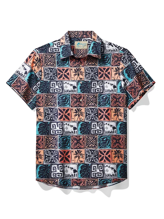 JoyMitty Beach Vacation Gray Men's Hawaiian Shirts TAPA Geometric Sweat Wicking Breathable Easy Care Stretch Aloha Camping Pocket Shirts