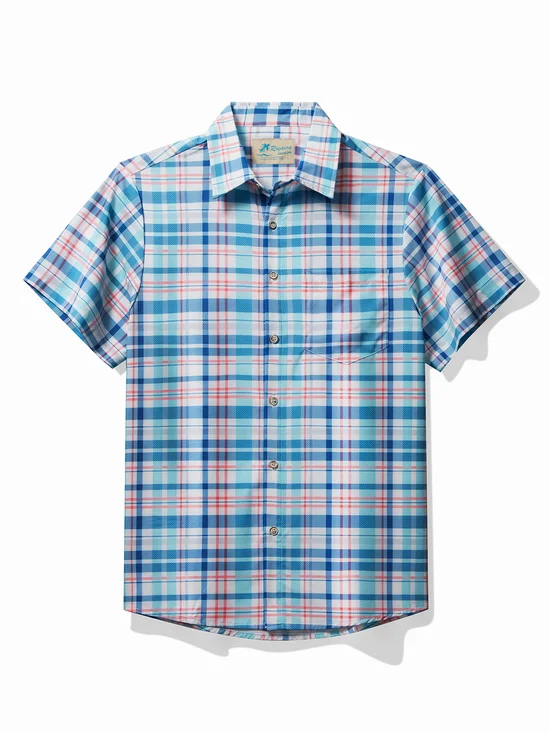 JoyMitty Beach Vacation Blue Men's Plaid Cool Ice Shirts Island Life