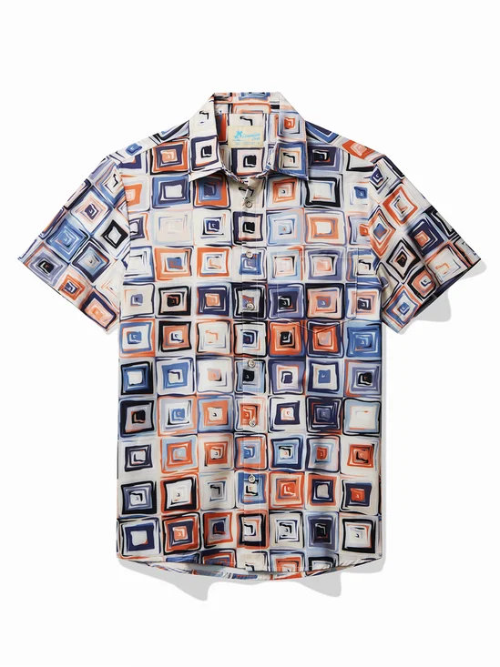 Vintage Medieval Geometric Men's Hawaiian Cool Ice Shirts Stretch Sweat-wicking Breathable Plus Size Aloha Camp Pocket Shirts