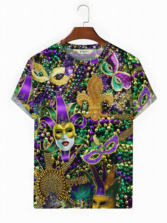  Holiday Mardi Gras Men's Art T-Shirt Oversized Cotton Blend Stretch Tops