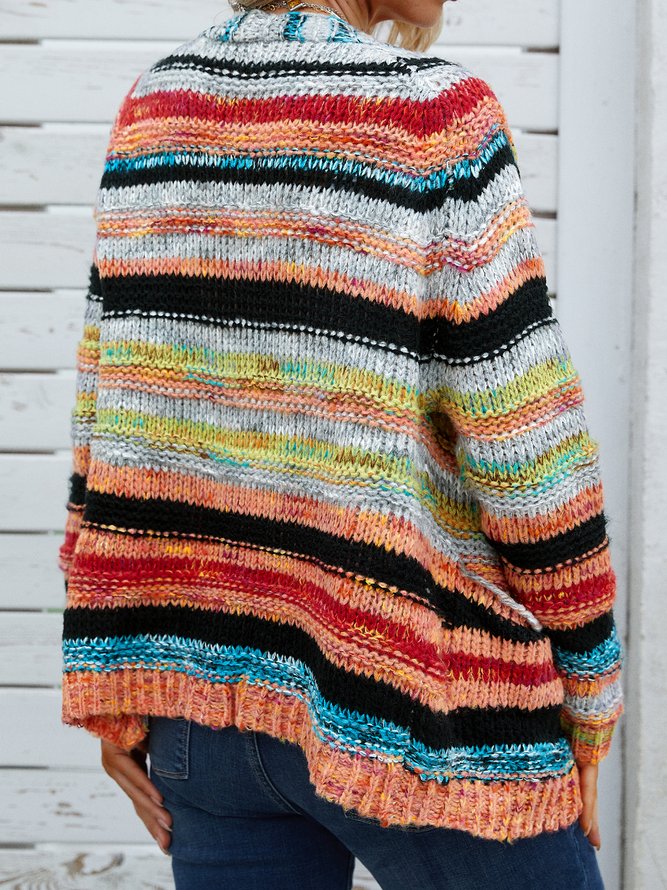 JOYMITTY Women Multicolor Plus size Long Sleeve Casual Striped Outerwear M L XL XXL 3XL