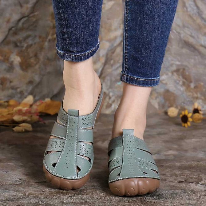 Women Comfy Hollow Out Slip On Casual Summer Sandals