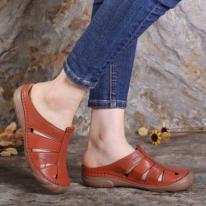 Women Comfy Hollow Out Slip On Casual Summer Sandals