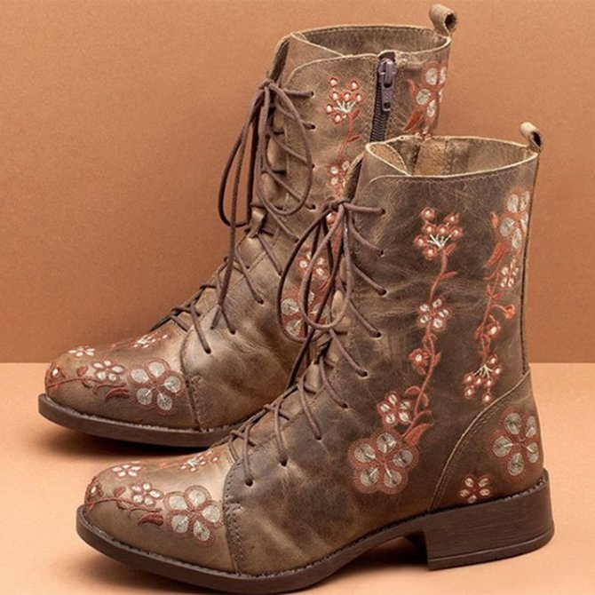 JOYMITTY Women Faux Leather Flower Boots