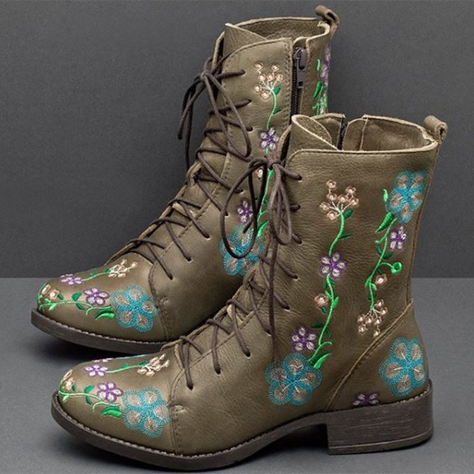 JOYMITTY Women Faux Leather Flower Boots